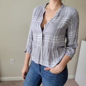 Cropped Flannel Shirt w/ Gold Detailing
